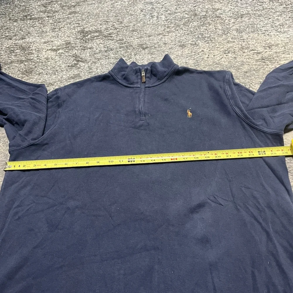 Polo‎ Ralph Lauren 1/4 Zip Sweater Long Sleeve Mens XL  Navy Blue Small Pon